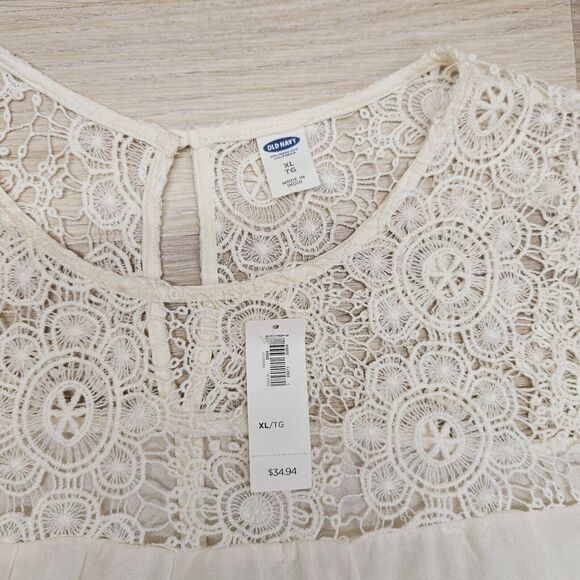 OLD NAVY Womens Ivory White Crochet Sheer Cotton Blouse XL - Picture 3 of 8